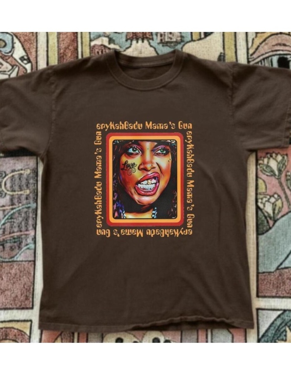 Brown Savana Short Sleeve Tee with Colorful Portrait Graphic